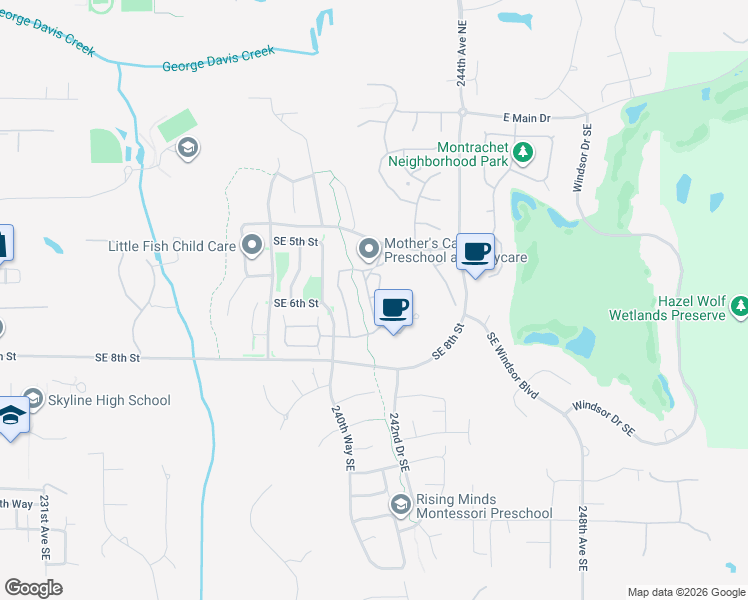 map of restaurants, bars, coffee shops, grocery stores, and more near 524 241st Lane Southeast in Sammamish