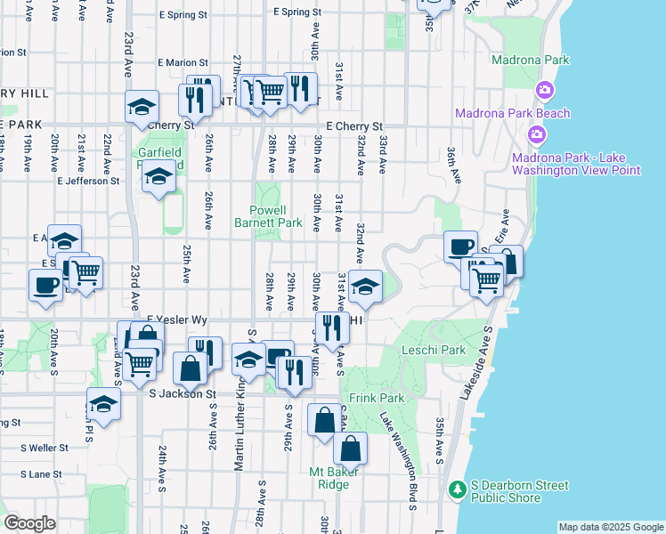 map of restaurants, bars, coffee shops, grocery stores, and more near 203 31st Avenue in Seattle