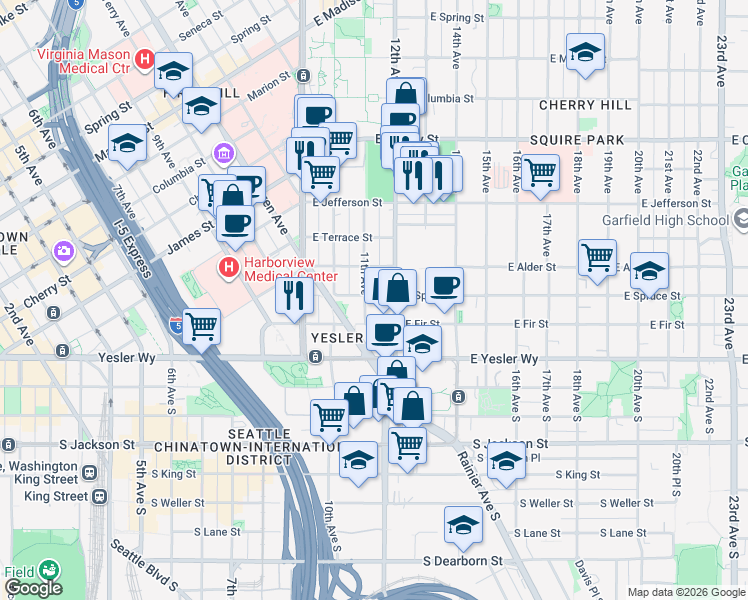 map of restaurants, bars, coffee shops, grocery stores, and more near 167 11th Avenue in Seattle