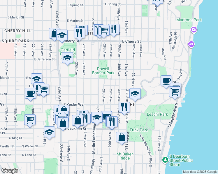 map of restaurants, bars, coffee shops, grocery stores, and more near 217 29th Avenue in Seattle
