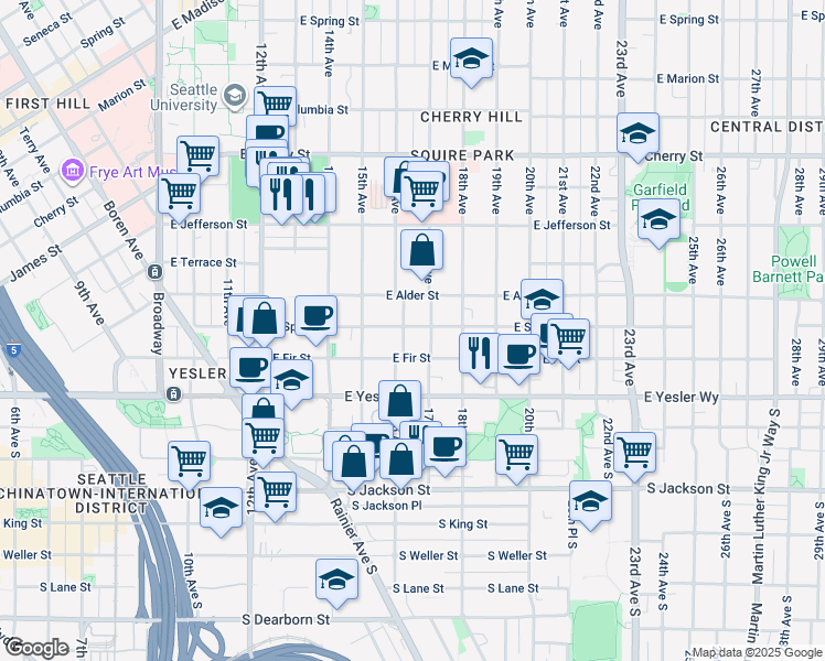 map of restaurants, bars, coffee shops, grocery stores, and more near 213 16th Avenue in Seattle