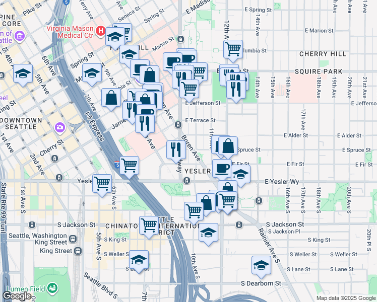 map of restaurants, bars, coffee shops, grocery stores, and more near 915 East Spruce Street in Seattle
