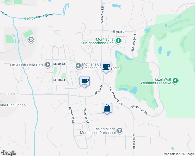 map of restaurants, bars, coffee shops, grocery stores, and more near 454 243rd Place Southeast in Sammamish