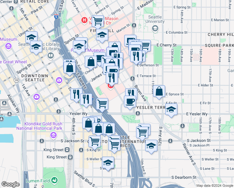 map of restaurants, bars, coffee shops, grocery stores, and more near 325 9th Avenue in Seattle