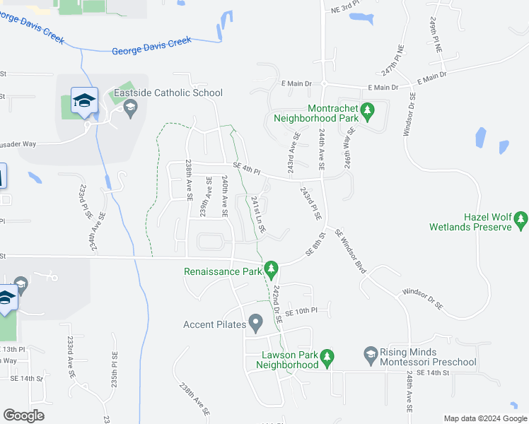 map of restaurants, bars, coffee shops, grocery stores, and more near 559 241st Lane Southeast in Sammamish
