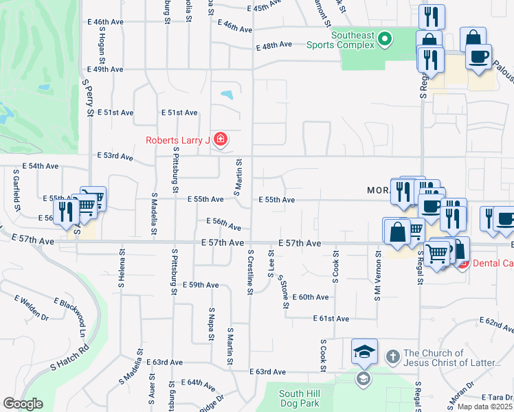 map of restaurants, bars, coffee shops, grocery stores, and more near 2109 East 56th Court in Spokane