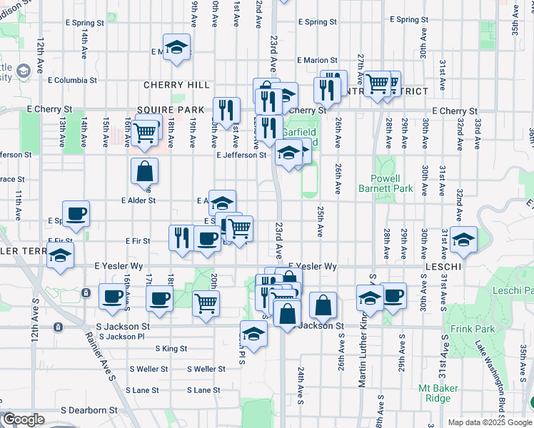 map of restaurants, bars, coffee shops, grocery stores, and more near 217 23rd Avenue in Seattle