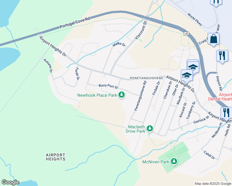map of restaurants, bars, coffee shops, grocery stores, and more near 20 Newhook Place in St. John's
