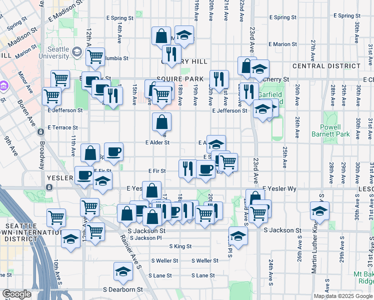 map of restaurants, bars, coffee shops, grocery stores, and more near 212 18th Avenue in Seattle