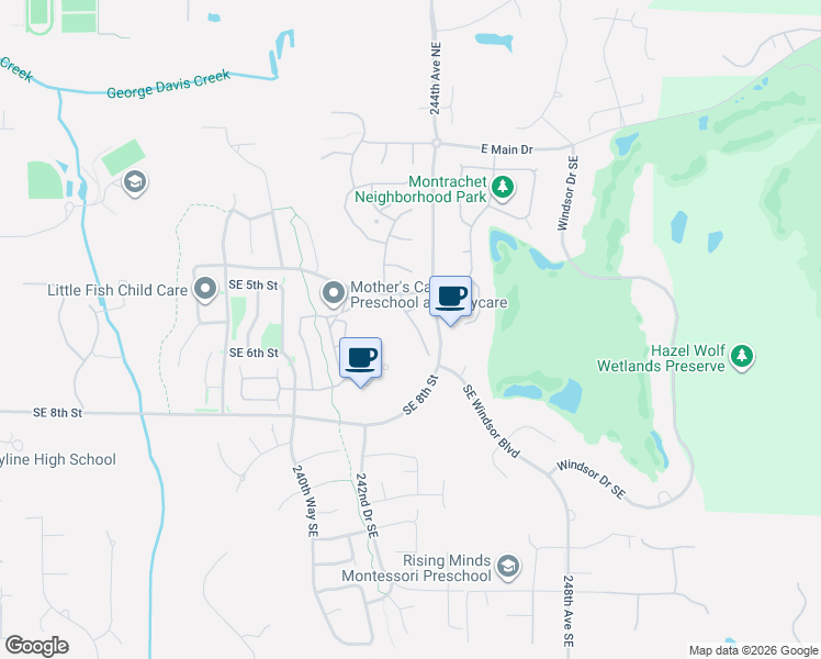 map of restaurants, bars, coffee shops, grocery stores, and more near 454 243rd Place Southeast in Sammamish