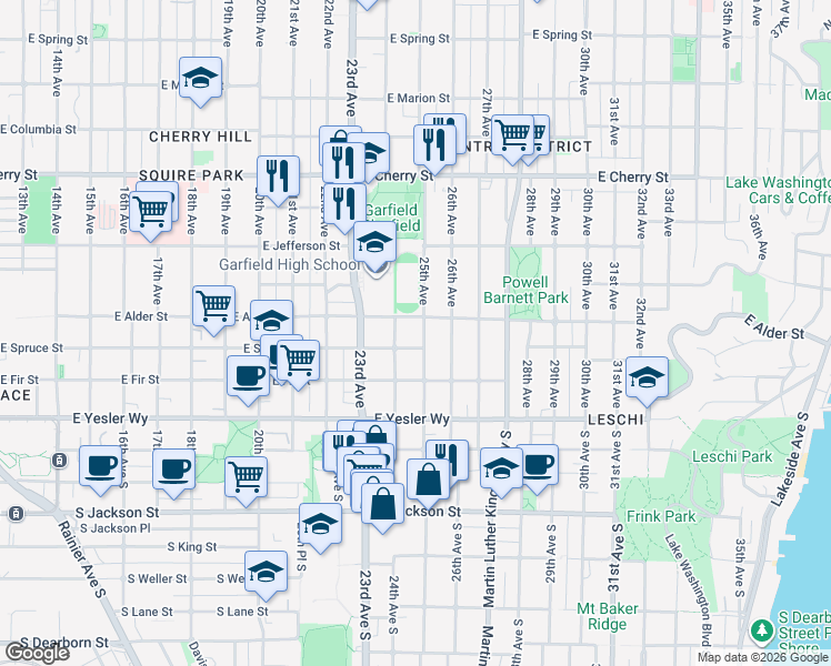 map of restaurants, bars, coffee shops, grocery stores, and more near 212 24th Avenue in Seattle