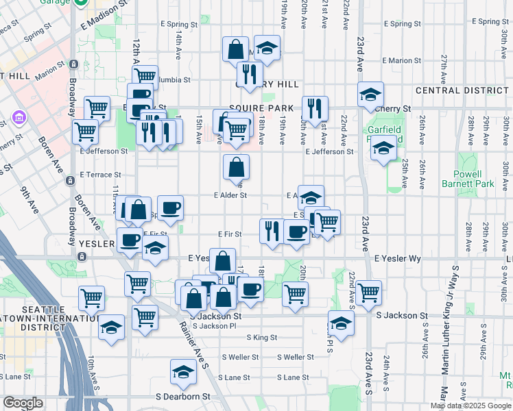 map of restaurants, bars, coffee shops, grocery stores, and more near 212 17th Avenue in Seattle