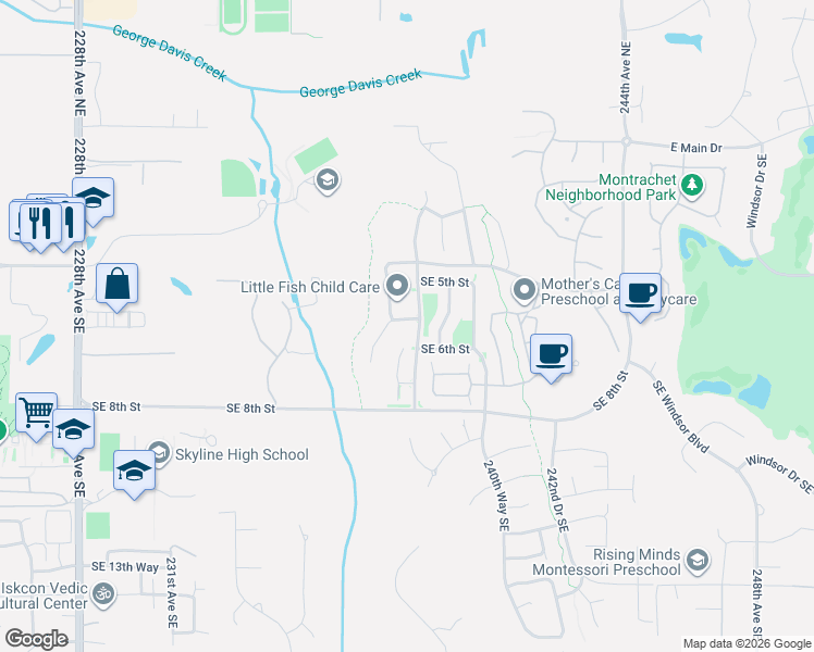 map of restaurants, bars, coffee shops, grocery stores, and more near 23709 Southeast 5th Place in Sammamish