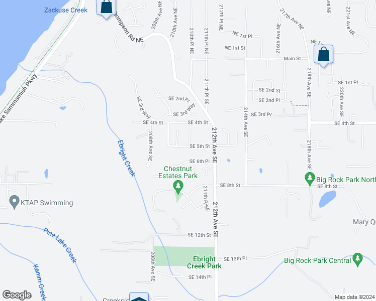 map of restaurants, bars, coffee shops, grocery stores, and more near 21027 Southeast 5th Street in Sammamish