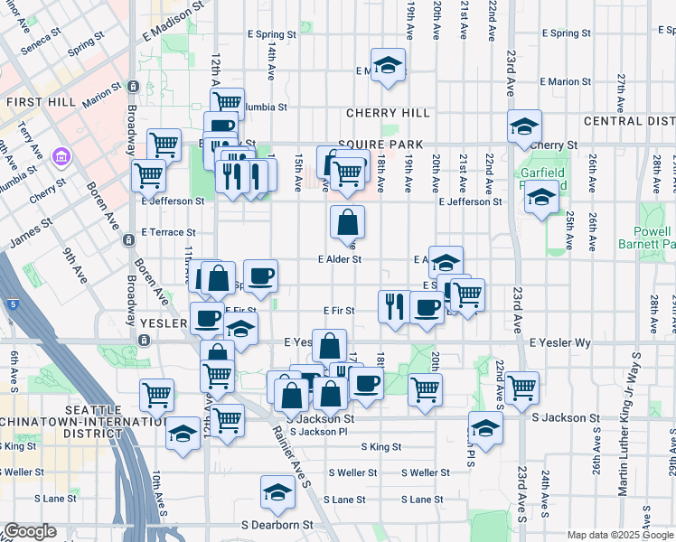 map of restaurants, bars, coffee shops, grocery stores, and more near 212 16th Avenue in Seattle