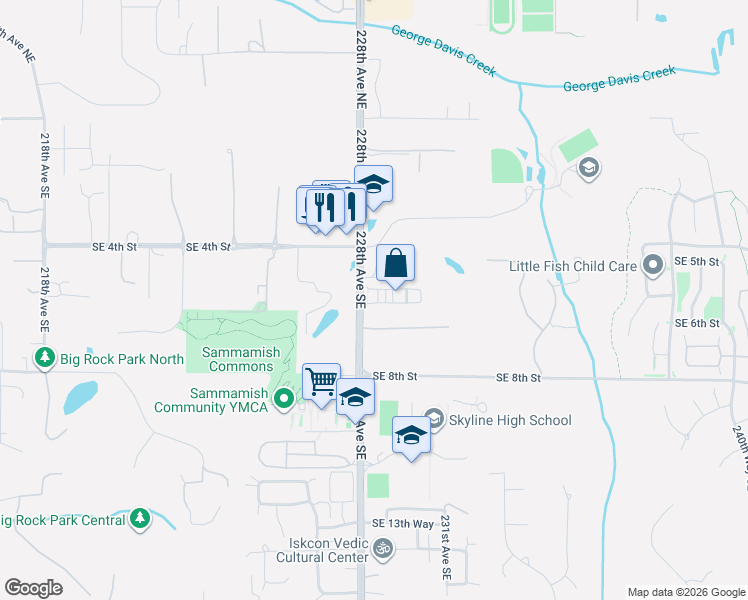 map of restaurants, bars, coffee shops, grocery stores, and more near 534 228th Avenue Southeast in Sammamish