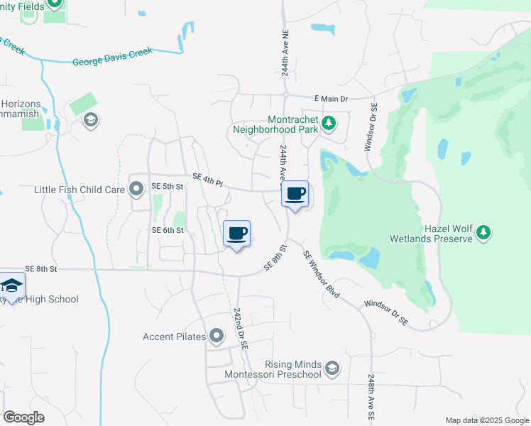 map of restaurants, bars, coffee shops, grocery stores, and more near 454 243rd Place Southeast in Sammamish