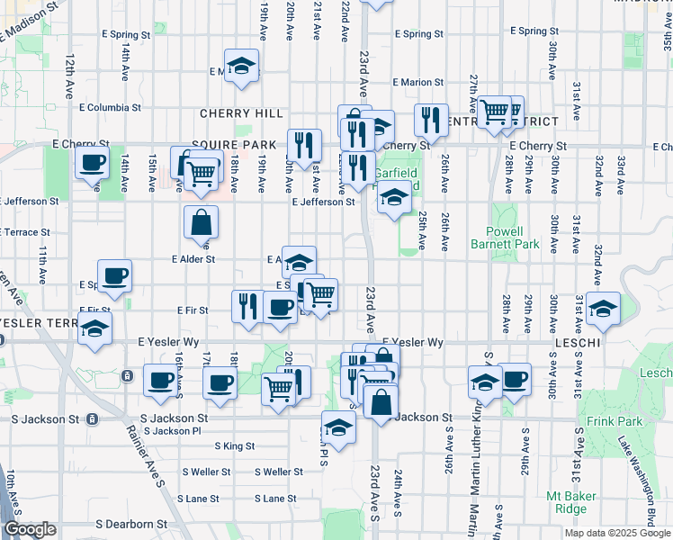 map of restaurants, bars, coffee shops, grocery stores, and more near 213 22nd Avenue in Seattle