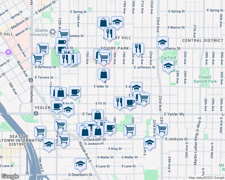 map of restaurants, bars, coffee shops, grocery stores, and more near 212 17th Avenue in Seattle
