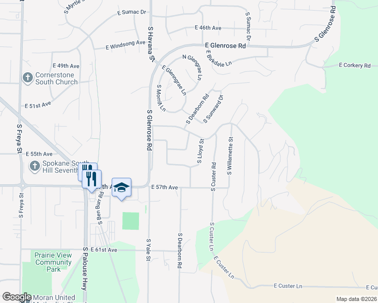 map of restaurants, bars, coffee shops, grocery stores, and more near 5419 South Dearborn Road in Spokane