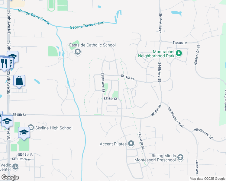 map of restaurants, bars, coffee shops, grocery stores, and more near 544 239th Avenue Southeast in Sammamish