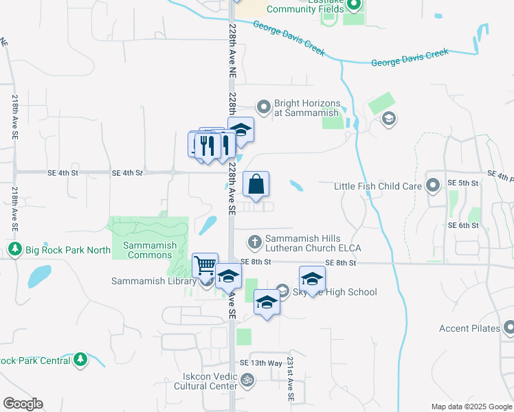 map of restaurants, bars, coffee shops, grocery stores, and more near 537 Glacier Walk Southeast in Sammamish