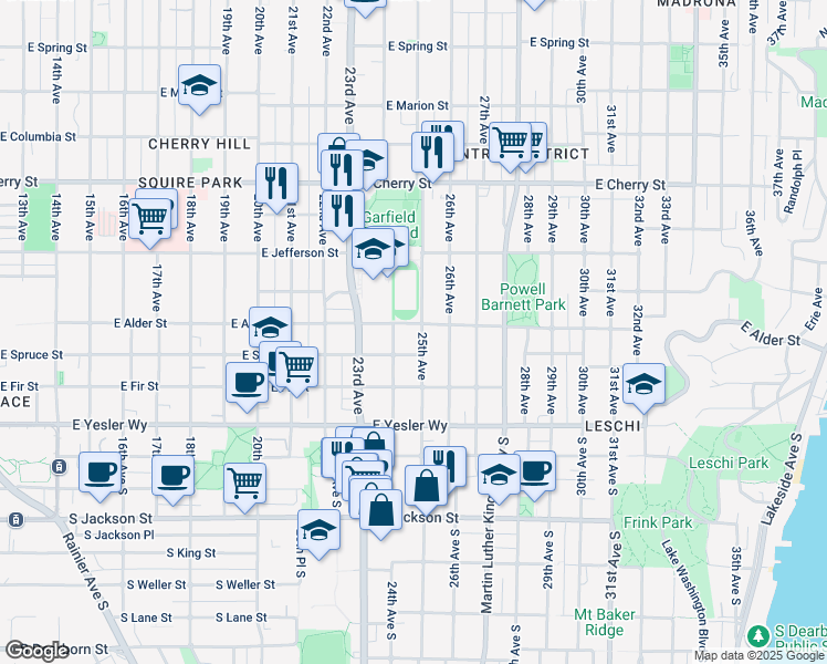 map of restaurants, bars, coffee shops, grocery stores, and more near 212 24th Avenue in Seattle