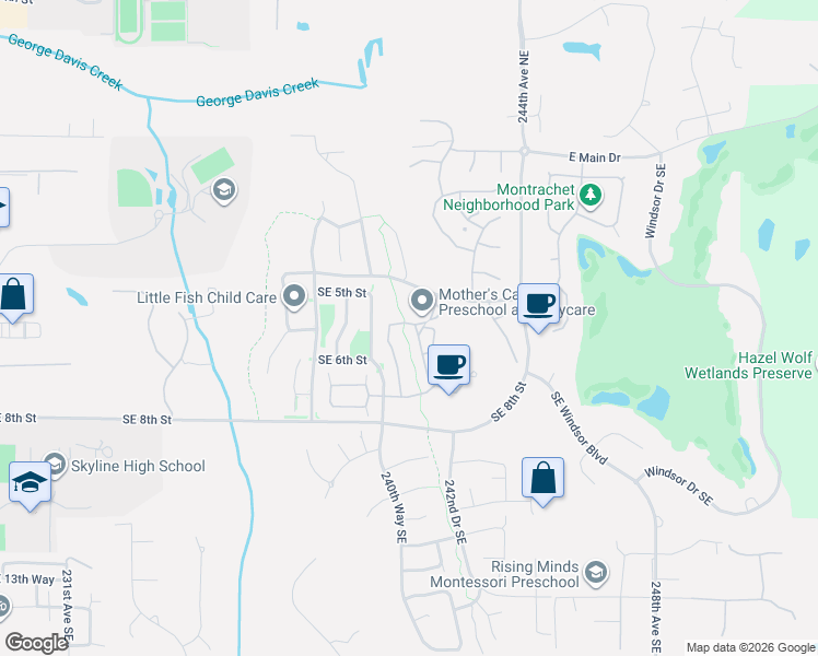 map of restaurants, bars, coffee shops, grocery stores, and more near 558 240th Avenue Southeast in Sammamish