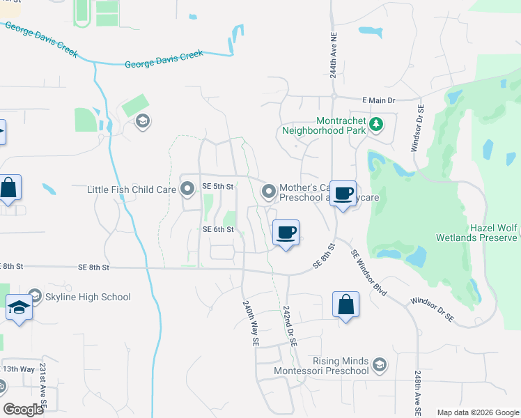 map of restaurants, bars, coffee shops, grocery stores, and more near 515 241st Lane Southeast in Sammamish