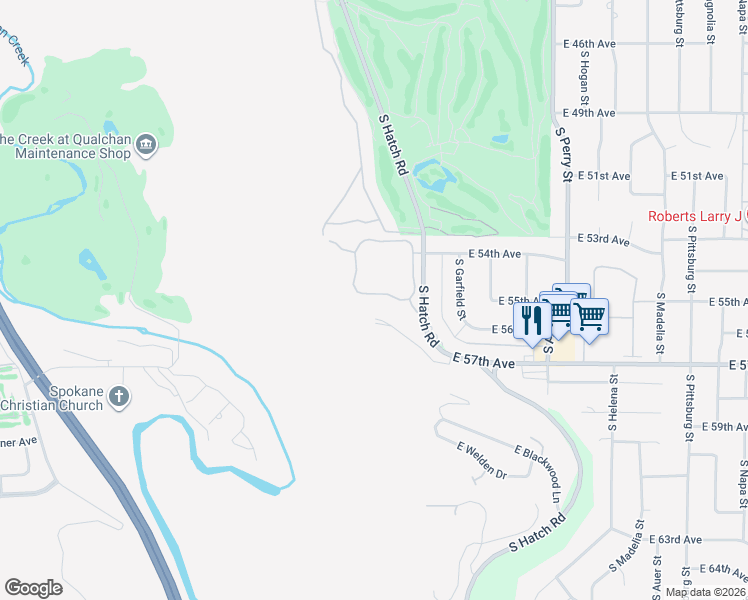 map of restaurants, bars, coffee shops, grocery stores, and more near 5416 South Quail Ridge Circle in Spokane