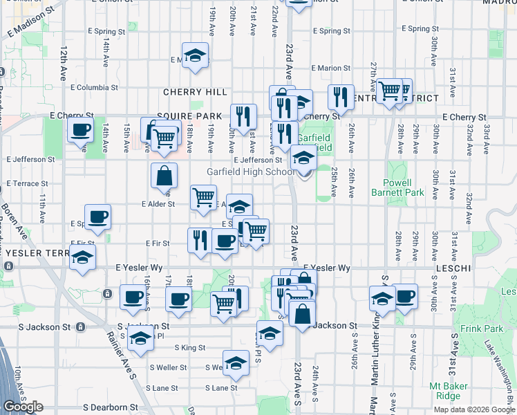map of restaurants, bars, coffee shops, grocery stores, and more near 213 22nd Avenue in Seattle