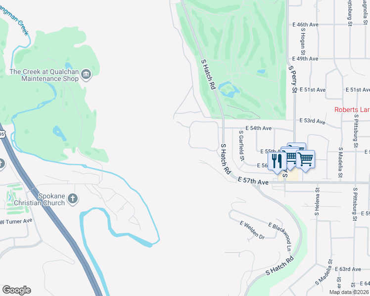 map of restaurants, bars, coffee shops, grocery stores, and more near 5422 South Quail Ridge Circle in Spokane