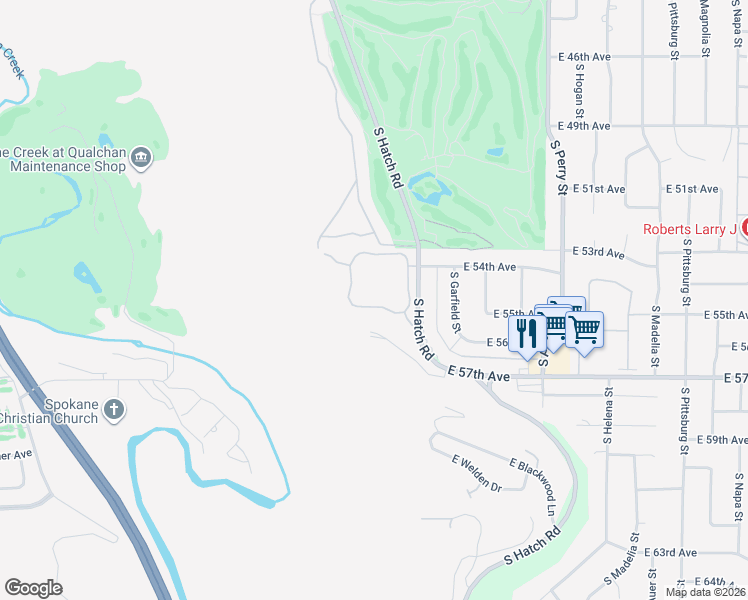 map of restaurants, bars, coffee shops, grocery stores, and more near 5416 South Quail Ridge Circle in Spokane