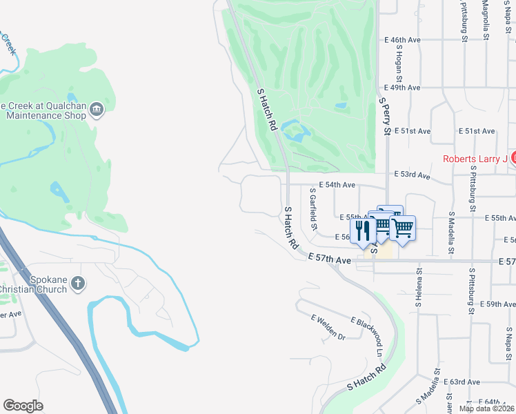 map of restaurants, bars, coffee shops, grocery stores, and more near 5416 South Quail Ridge Circle in Spokane