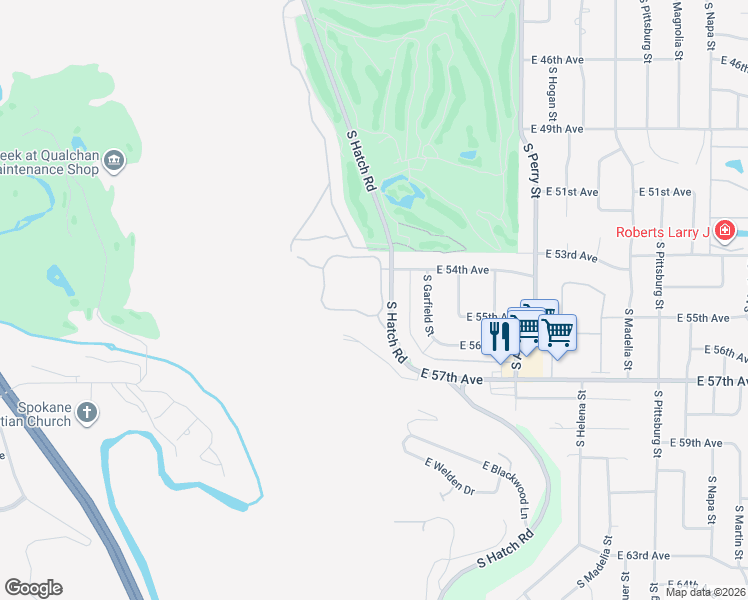 map of restaurants, bars, coffee shops, grocery stores, and more near 5410 South Quail Ridge Circle in Spokane