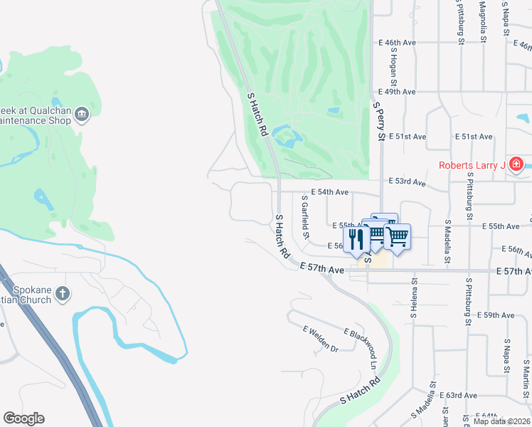 map of restaurants, bars, coffee shops, grocery stores, and more near 5410 South Quail Ridge Circle in Spokane