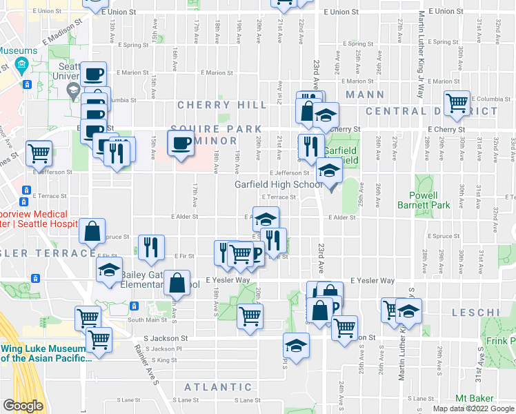 map of restaurants, bars, coffee shops, grocery stores, and more near 407 20th Avenue in Seattle