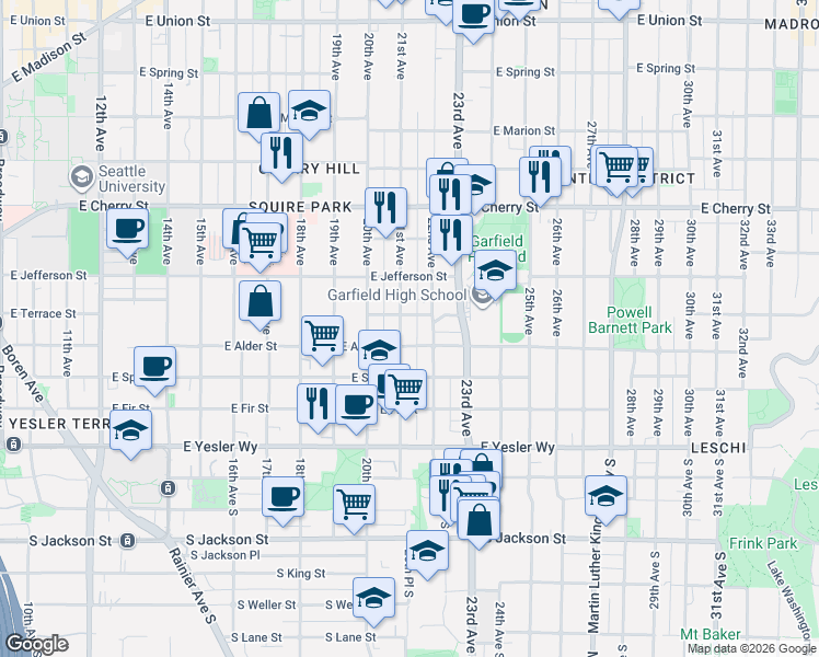 map of restaurants, bars, coffee shops, grocery stores, and more near 411 22nd Avenue in Seattle