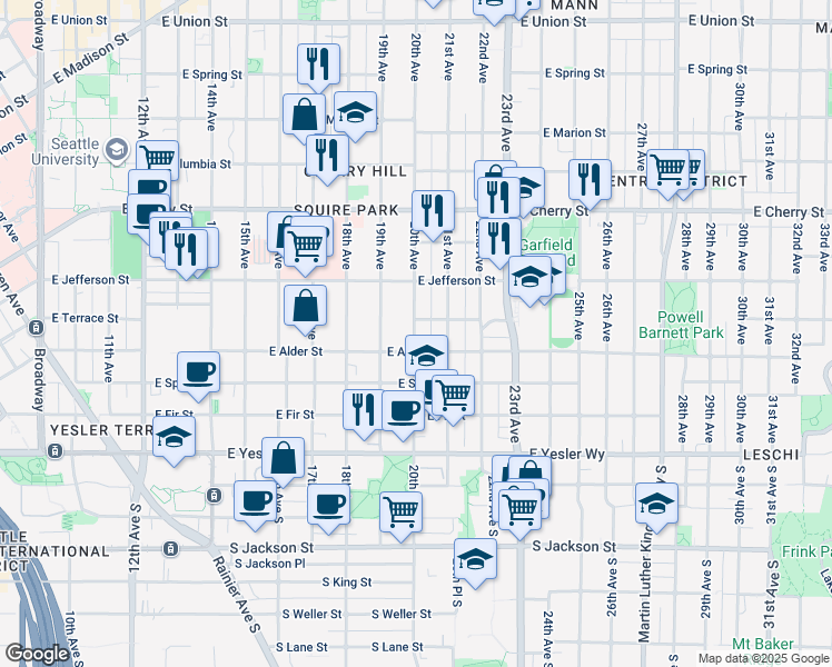 map of restaurants, bars, coffee shops, grocery stores, and more near 407 20th Avenue in Seattle