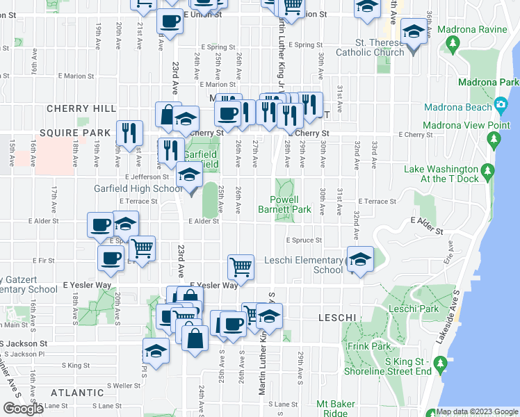 map of restaurants, bars, coffee shops, grocery stores, and more near 318 27th Avenue in Seattle