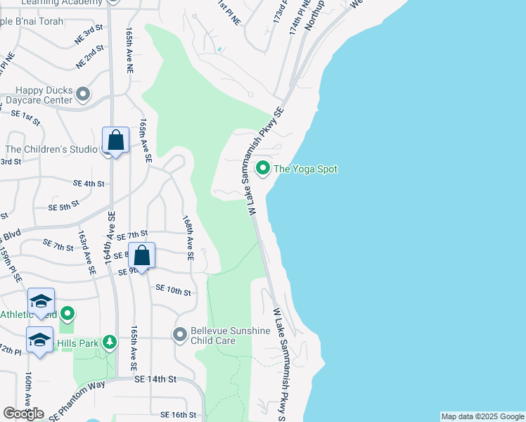 map of restaurants, bars, coffee shops, grocery stores, and more near 434 West Lake Sammamish Parkway Southeast in Bellevue