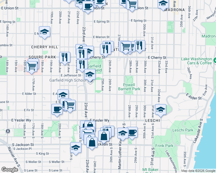 map of restaurants, bars, coffee shops, grocery stores, and more near 340 25th Avenue in Seattle
