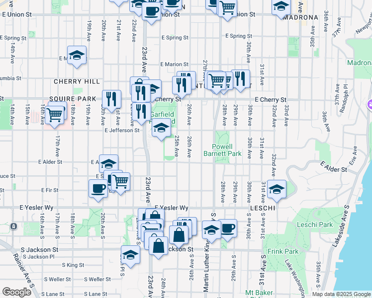 map of restaurants, bars, coffee shops, grocery stores, and more near 340 25th Avenue in Seattle