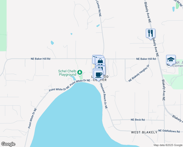 map of restaurants, bars, coffee shops, grocery stores, and more near 4566 Flying Goat Avenue Northeast in Bainbridge Island