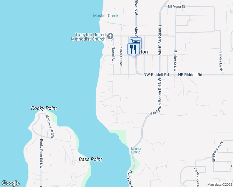 map of restaurants, bars, coffee shops, grocery stores, and more near 4326 Naomi Avenue in Bremerton
