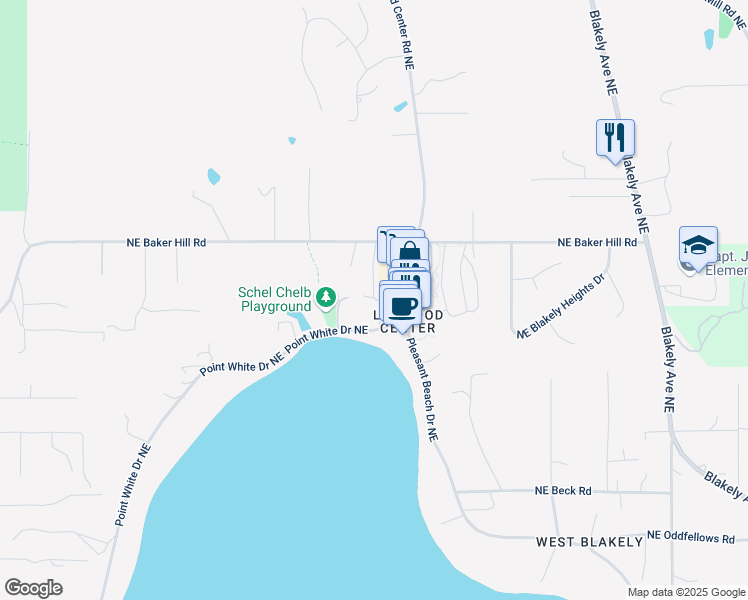 map of restaurants, bars, coffee shops, grocery stores, and more near 4566 Flying Goat Avenue Northeast in Bainbridge Island