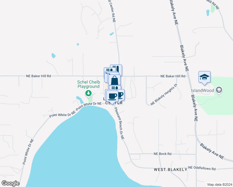 map of restaurants, bars, coffee shops, grocery stores, and more near 4688 Lynwood Center Road Northeast in Bainbridge Island