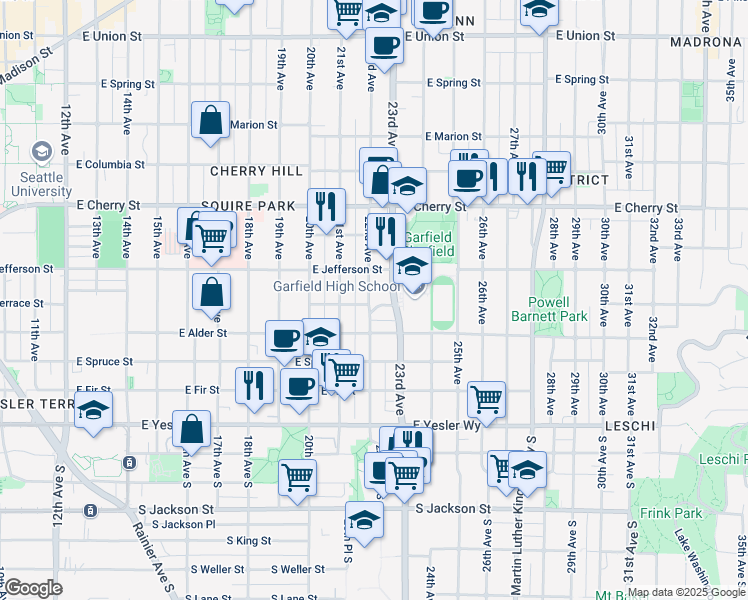 map of restaurants, bars, coffee shops, grocery stores, and more near 411 22nd Avenue in Seattle