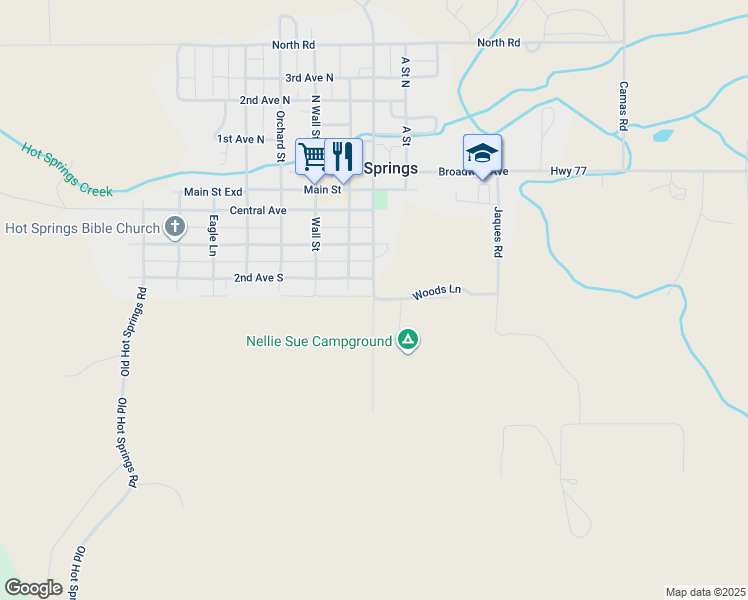 map of restaurants, bars, coffee shops, grocery stores, and more near 499 Spring St in Hot Springs