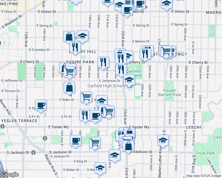 map of restaurants, bars, coffee shops, grocery stores, and more near 411 22nd Avenue in Seattle
